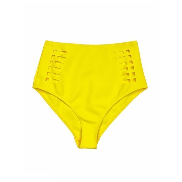 ASOS Swim Yellow High Waist Laser Cut Bikini Bottoms Size 6 NEW - Picture 1 of 5